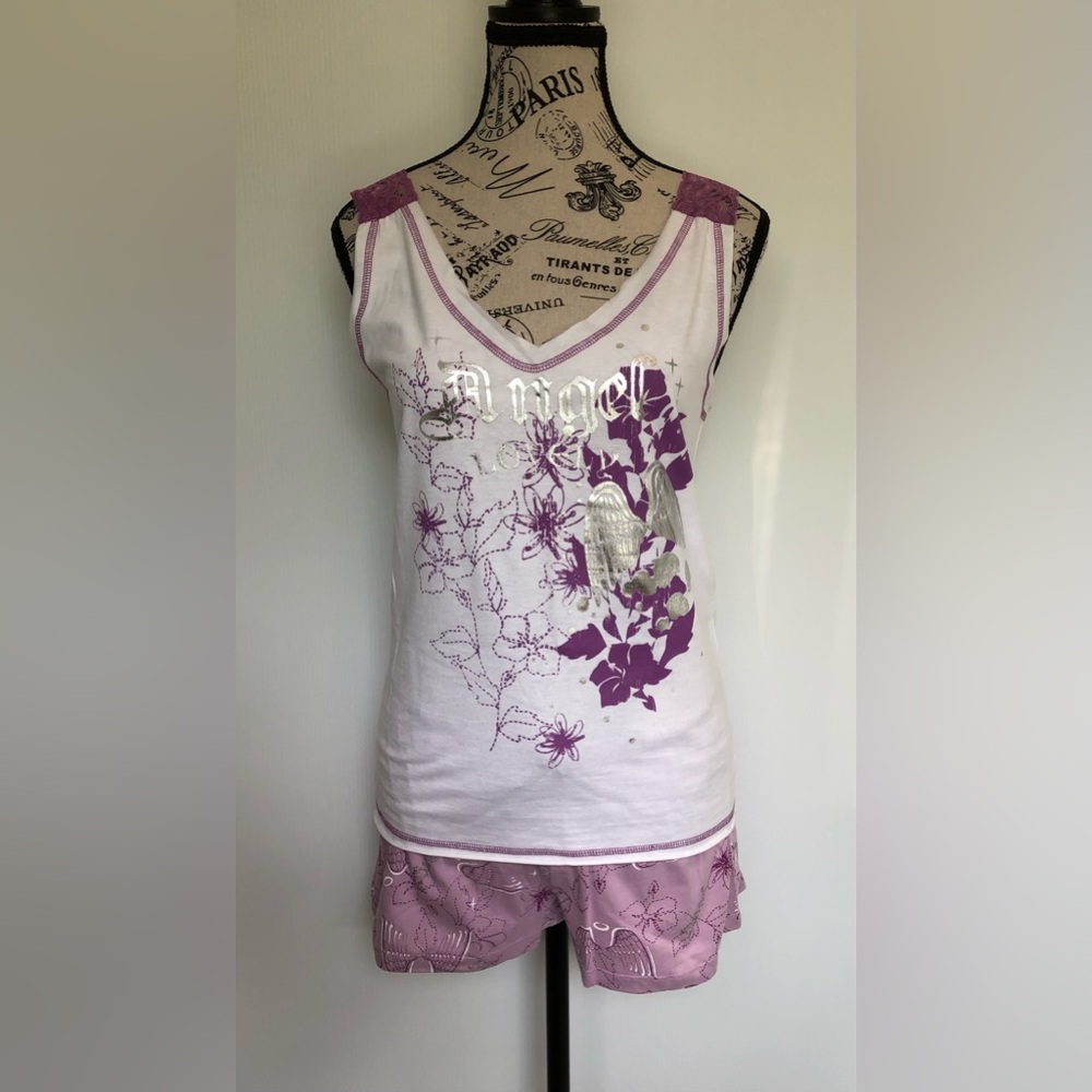 Angel Lovely Ladies Pajama Set Purple and White Size Medium